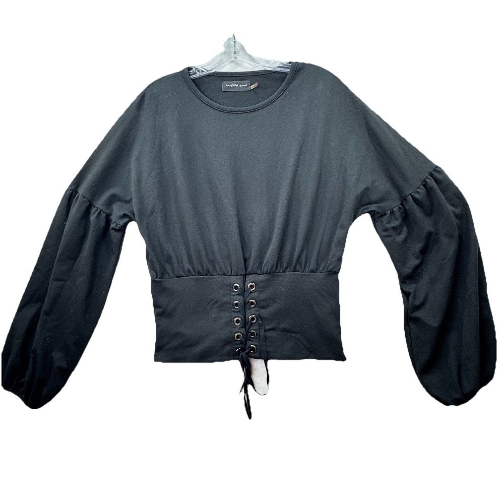 Cosplay Renassaince Style Puff Sleeve Corset Top Women's Medium Black Gothic